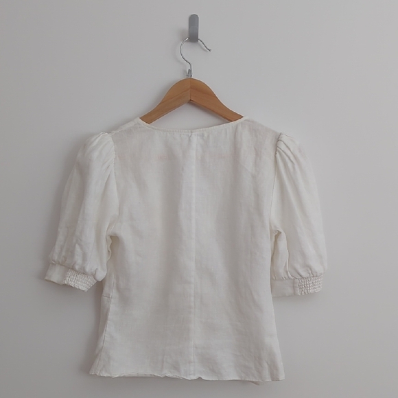 Reformation White Puff Sleeve Linen Blouse - Picture 3 of 4